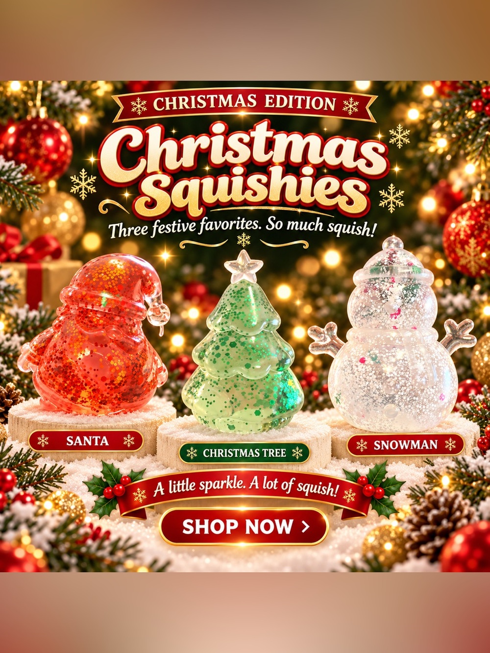 Holiday Set - Santa (Red), Christmas Tree (Green), Snowman (White)